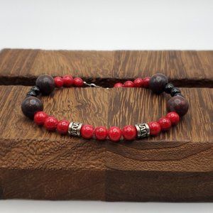 8 Inch 925 Sterling Silver Beautiful Red And Black Stones Bracelet